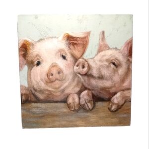 Farmhouse Two Rustic Pink Pigs Box Sign Size 6"x6"x1"